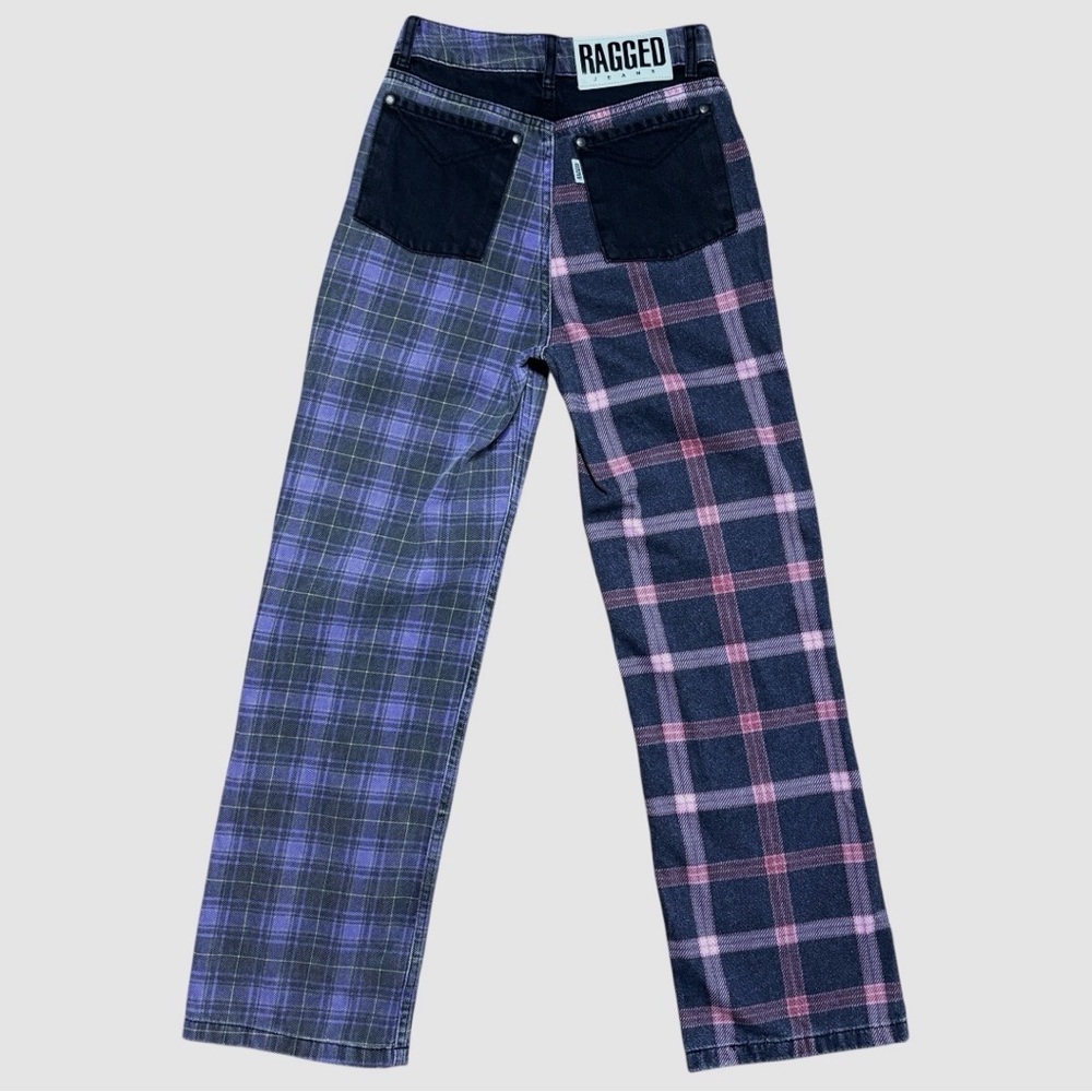The Ragged Priest Jekyl Mix Check/Plaid Dad Jeans In Half & Half Plaid Sz 24
